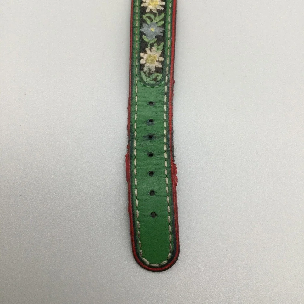 Michel Jordi 1991 Womens Watch 33mm Gold Tone Green Floral Strap New Battery